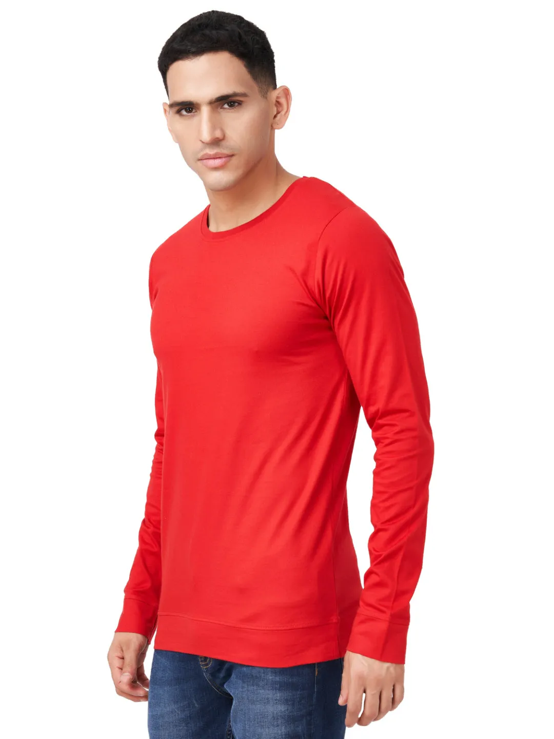 100 % Cotton Round Neck Solid Regular Full Sleeve T-Shirt