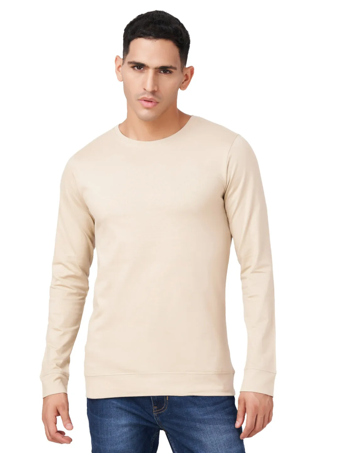 100 % Cotton Round Neck Solid Regular Full Sleeve T-Shirt