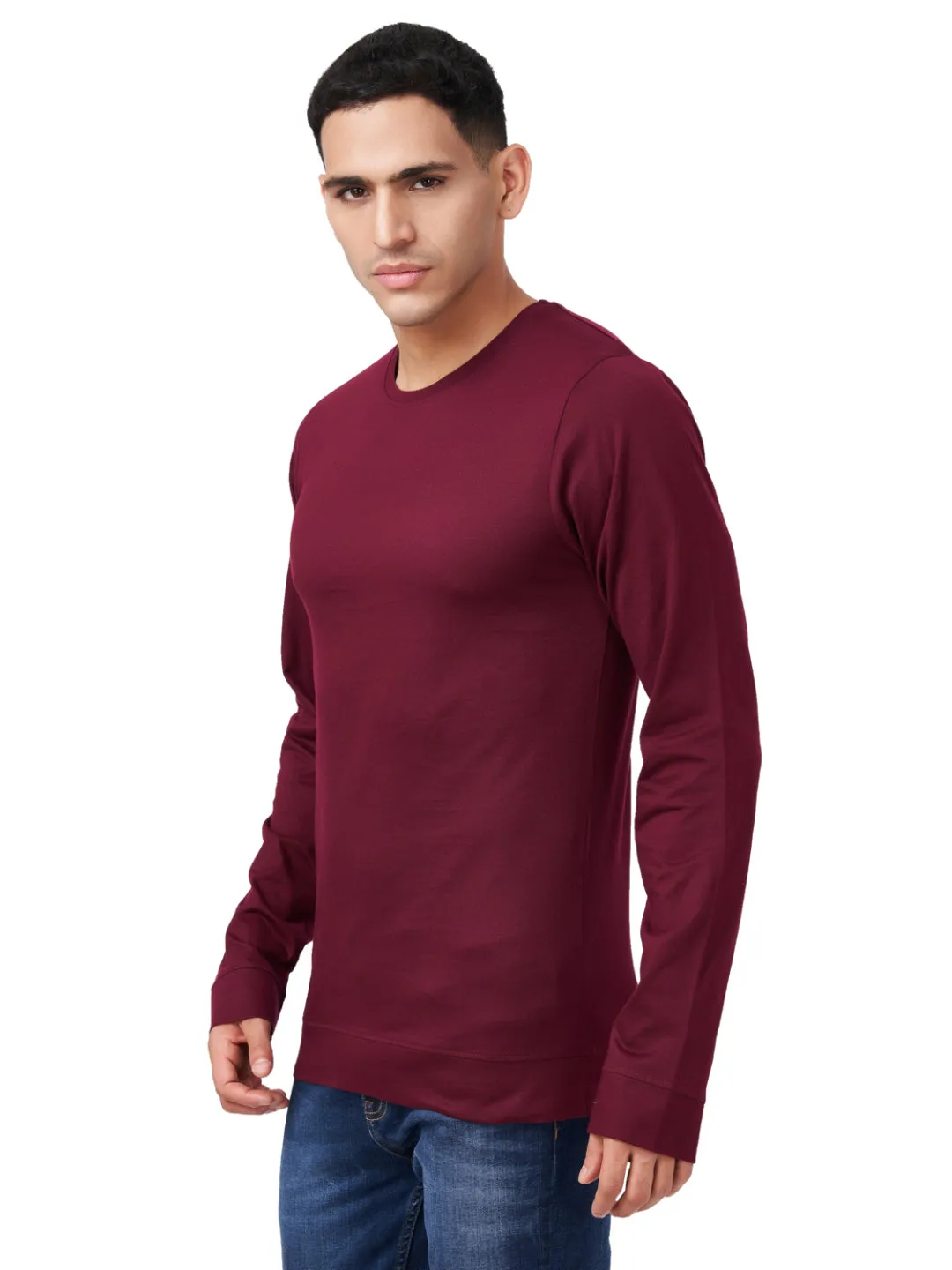 100 % Cotton Round Neck Solid Regular Full Sleeve T-Shirt