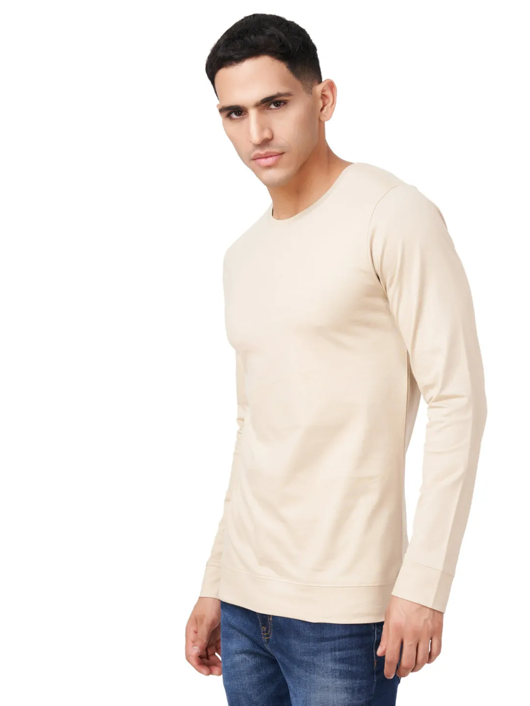 100 % Cotton Round Neck Solid Regular Full Sleeve T-Shirt