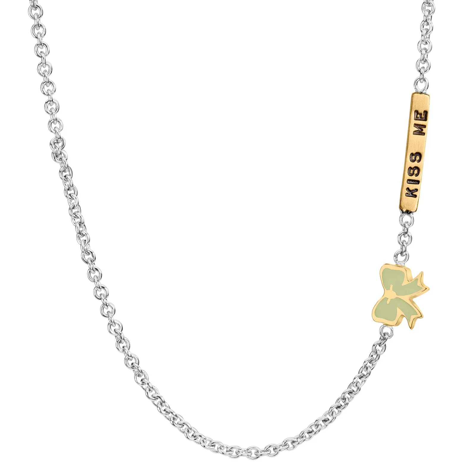 2mm Silver & Gold Kiss Me Enamel Bow Chain