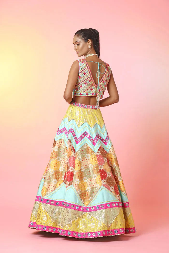 300695-RO Multicolor Mirror Work Lehenga with Dupatta