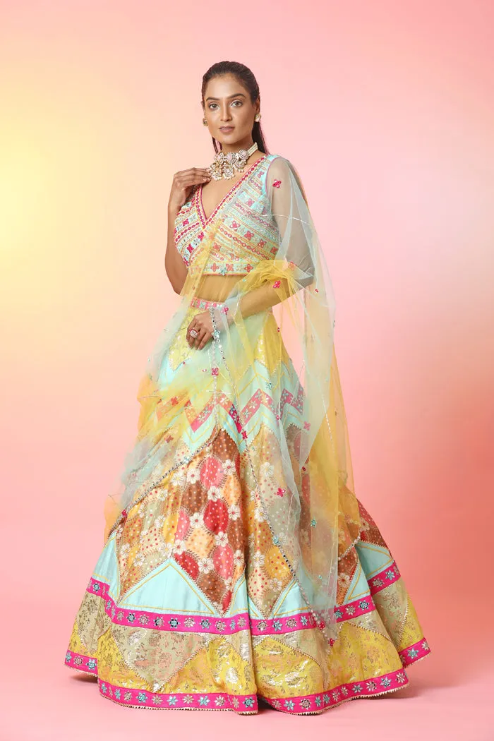 300695-RO Multicolor Mirror Work Lehenga with Dupatta