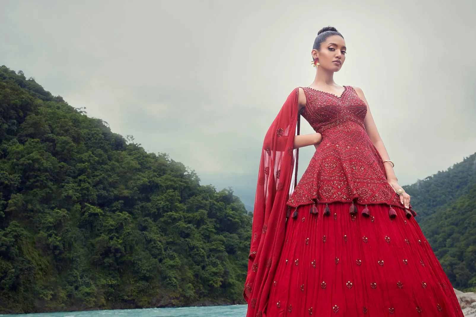 30Z278-RO Red Georgette Lehenga with Dupatta