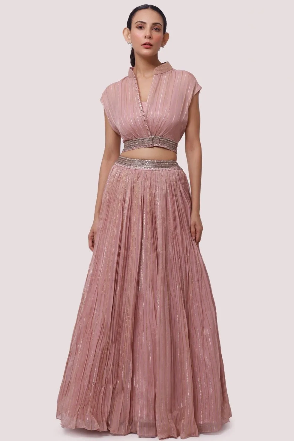 30Z355-RO Dusty Pink Embroidered Organza Skirt Set