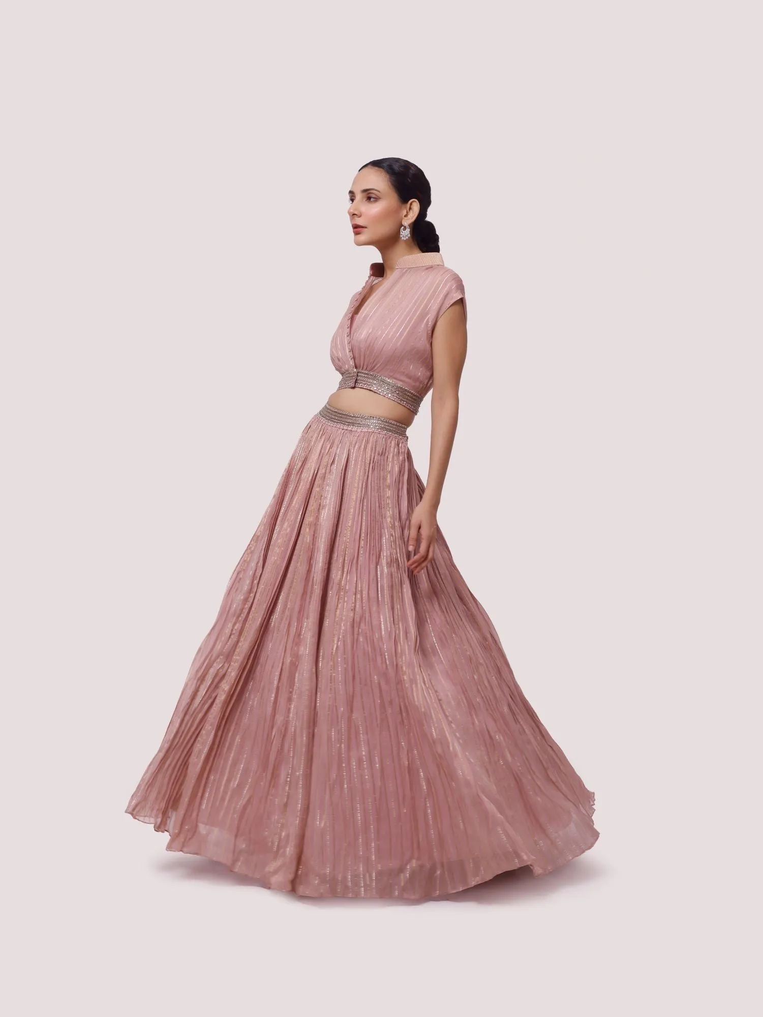 30Z355-RO Dusty Pink Embroidered Organza Skirt Set