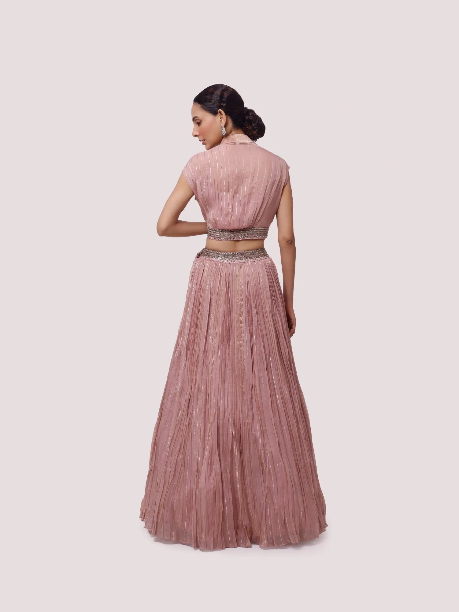 30Z355-RO Dusty Pink Embroidered Organza Skirt Set