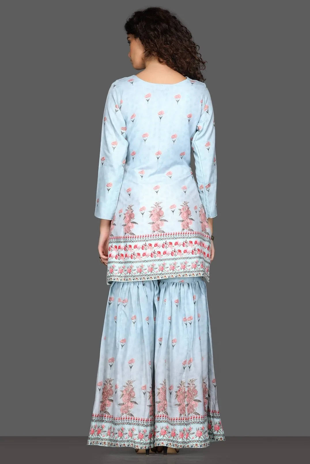 50Z087-RO Powder Blue Floral Gharara Suit with Dupatta