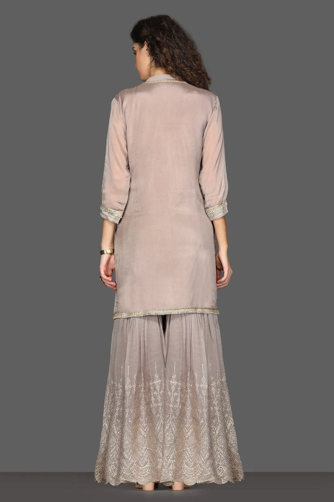 50Z106-RO Grey Embroidered Gharara Suit with Dupatta