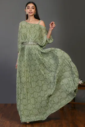 50Z393-RO Sage Green Designer One Shoulder Gown