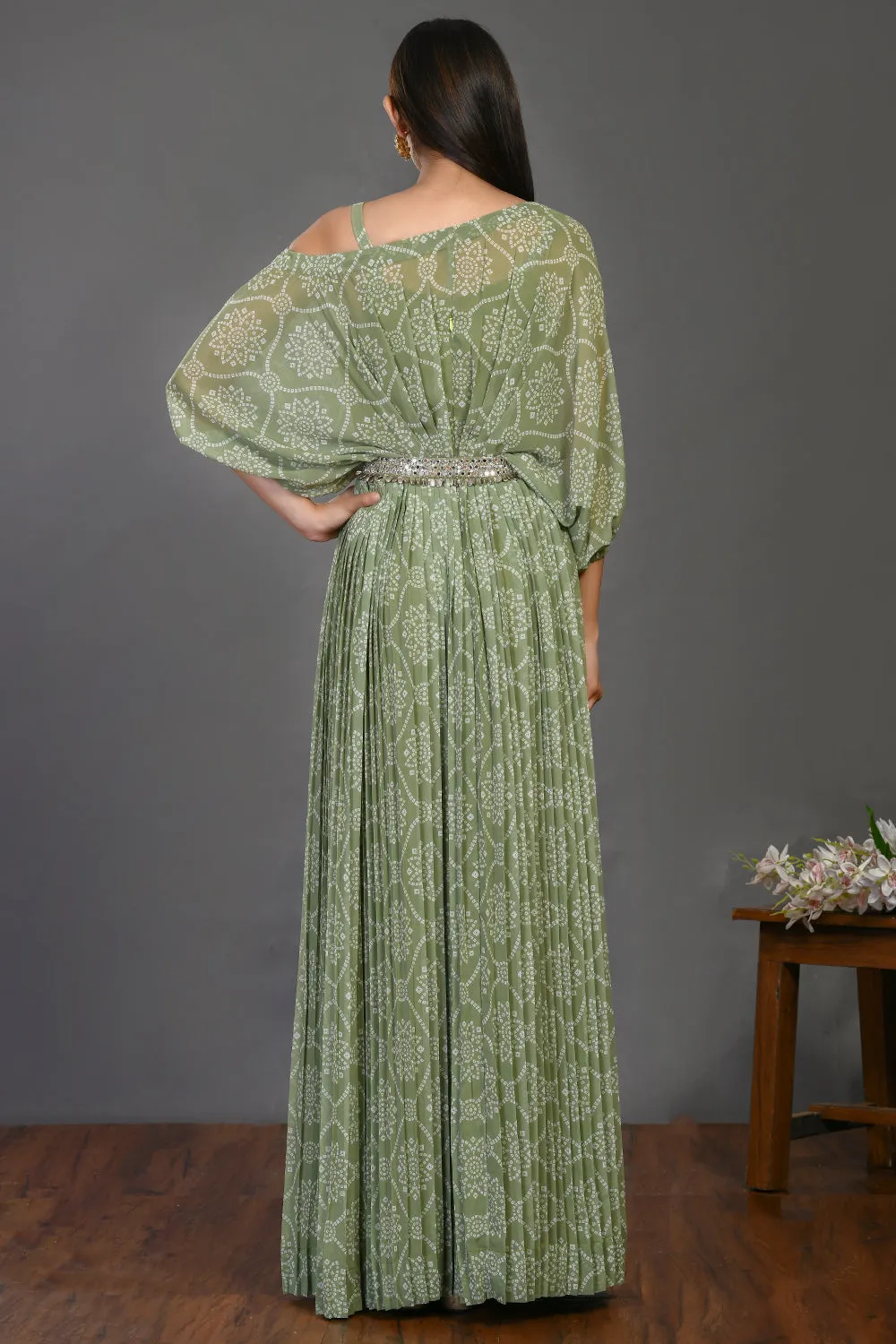 50Z393-RO Sage Green Designer One Shoulder Gown