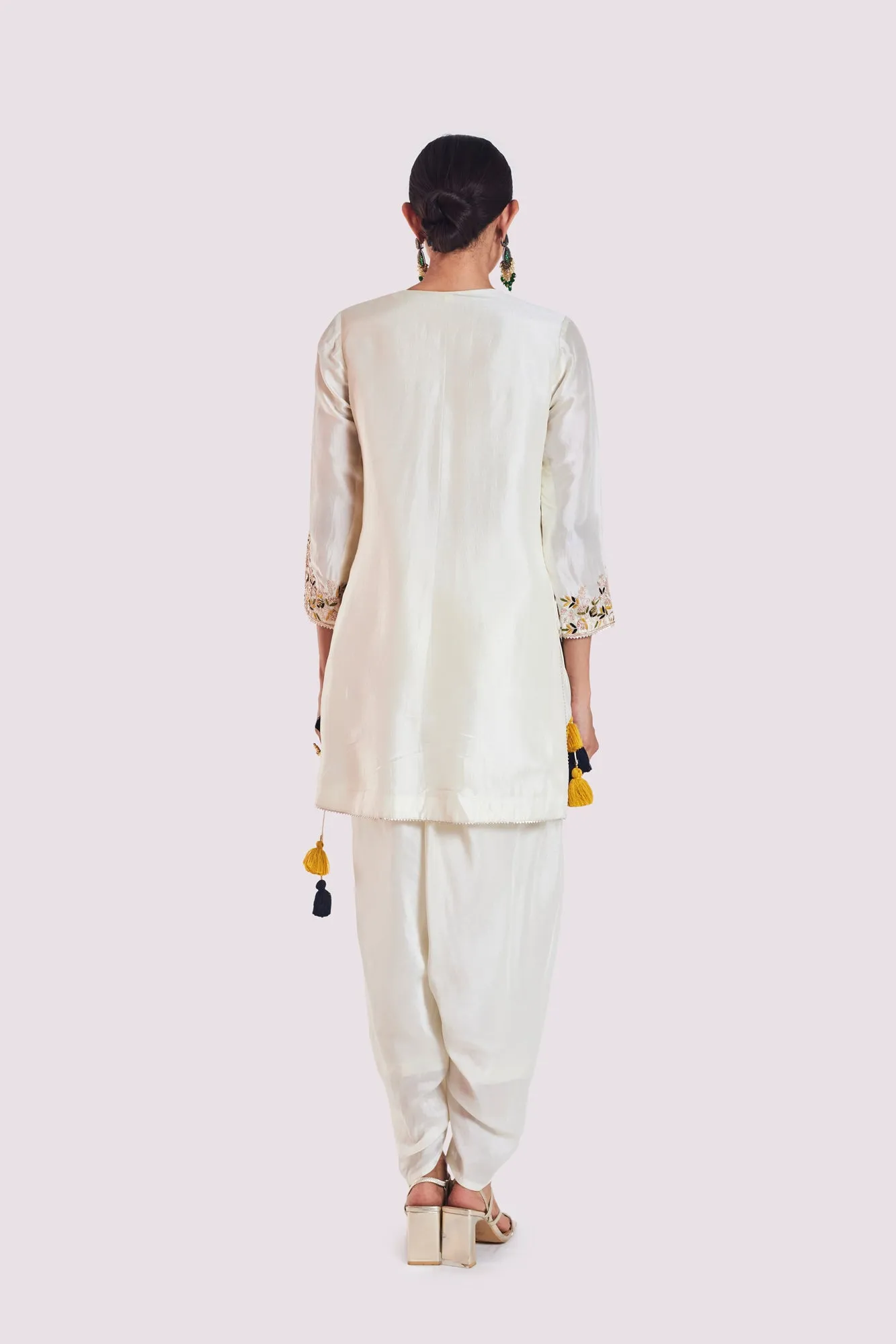 50Z961-RO Off-White Resham Work Silk Dhoti Suit