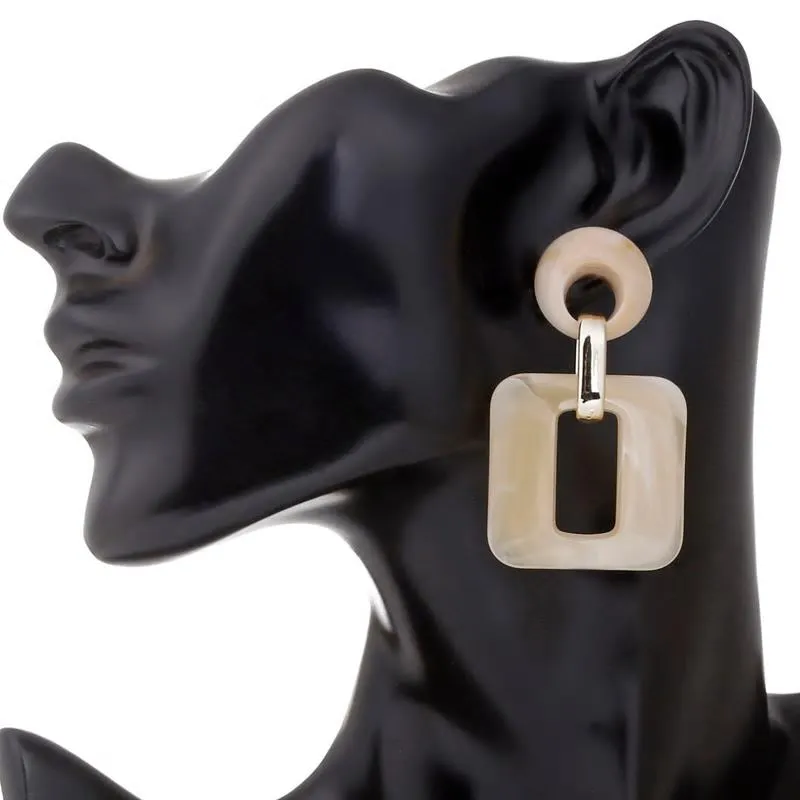 Acrylic Hollow Geometric Drop Dangle Earrings - 2 Colors