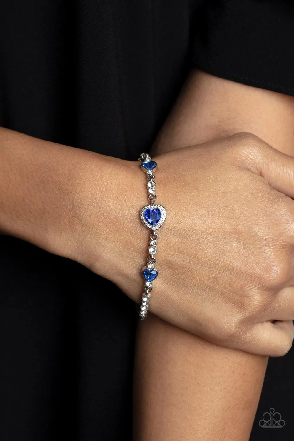 Amor Actually Blue Rhinestone Heart Bracelet - Paparazzi Accessories