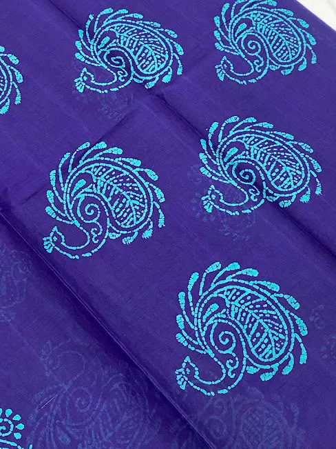 Attractive Blue Color Batik Printed Pure Cotton Saree