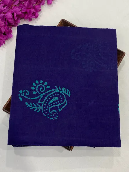 Attractive Blue Color Batik Printed Pure Cotton Saree