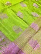 Attractive Green Colored Silk Cotton Saree With Floral Design For Women