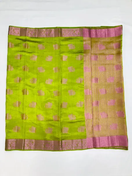 Attractive Green Colored Silk Cotton Saree With Floral Design For Women