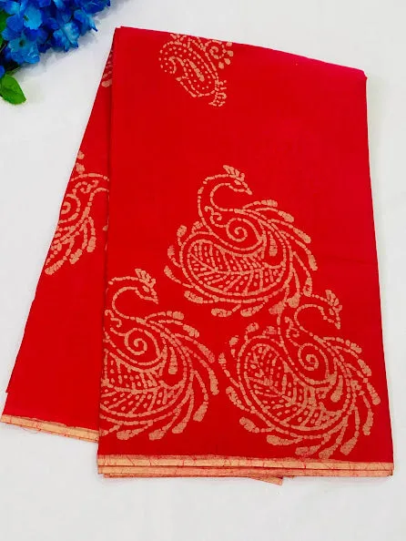 Attractive Pink Color Batik Printed Pure Cotton Saree