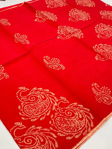 Attractive Pink Color Batik Printed Pure Cotton Saree