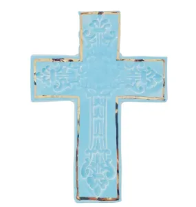 Avignon ceramic wall cross in Baby Blue Gold or Platinum