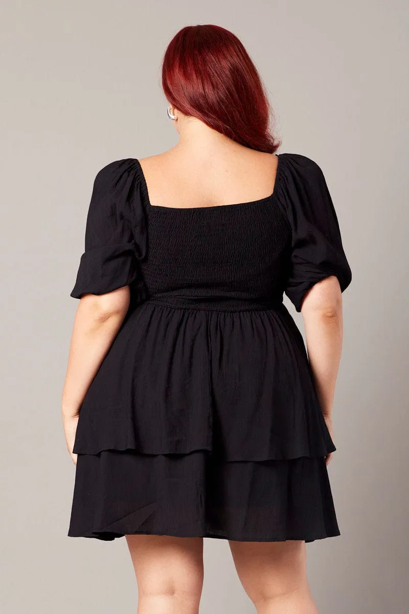 Black Button Detail Corset Mini Dress