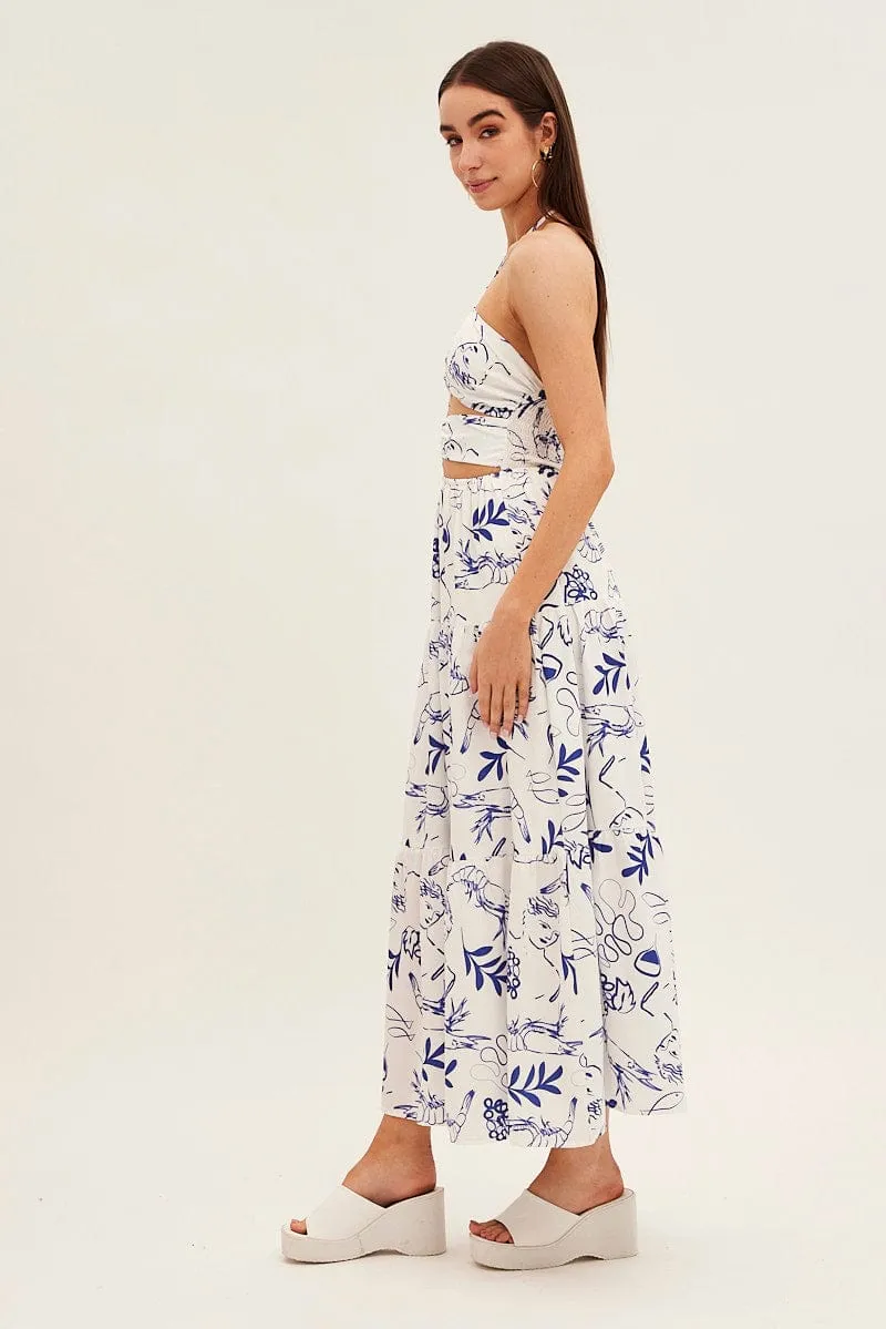 Blue Abstract Cut Out Maxi Dress