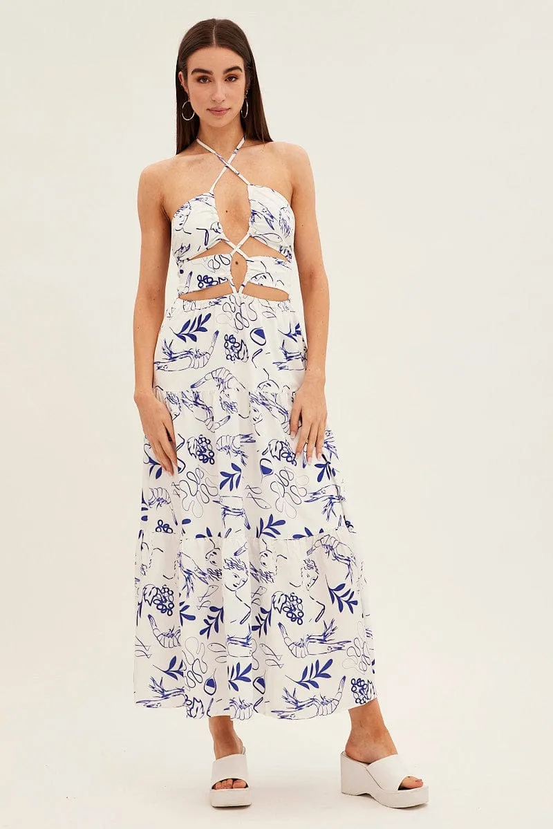 Blue Abstract Cut Out Maxi Dress