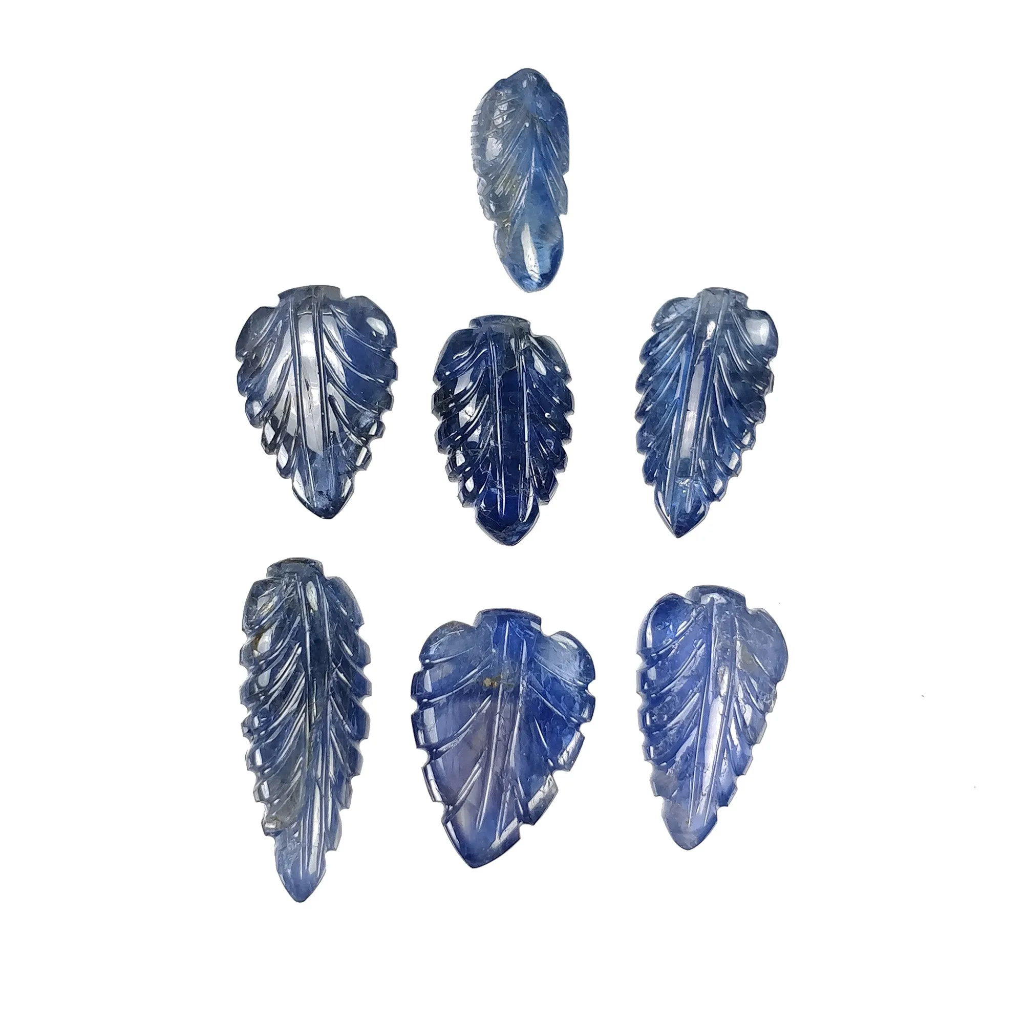 BLUE SAPPHIRE Gemstone Carving : 39.40cts Natural Untreated Unheated Sapphire Hand Carved Leaf 20*8mm 7pcs (With Video)