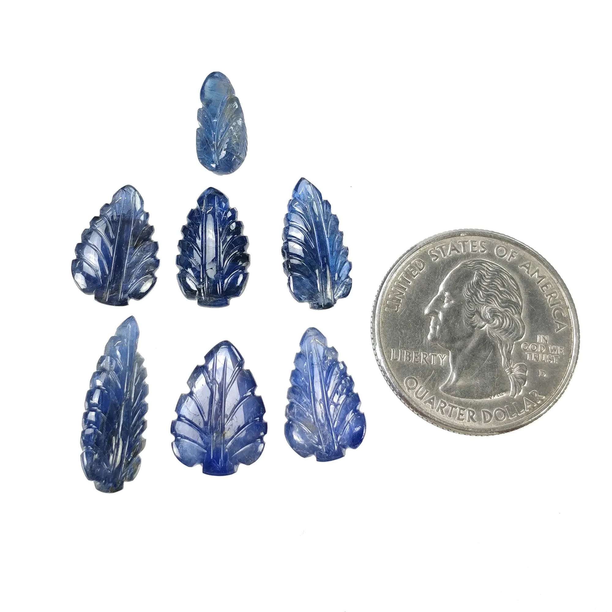 BLUE SAPPHIRE Gemstone Carving : 39.40cts Natural Untreated Unheated Sapphire Hand Carved Leaf 20*8mm 7pcs (With Video)