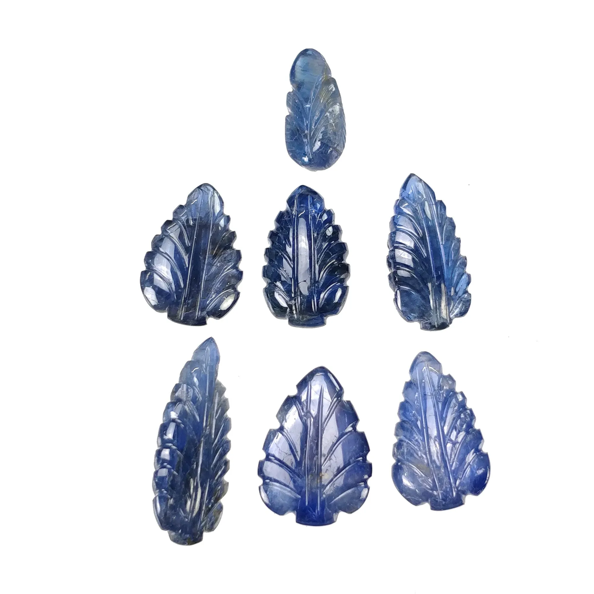 BLUE SAPPHIRE Gemstone Carving : 39.40cts Natural Untreated Unheated Sapphire Hand Carved Leaf 20*8mm 7pcs (With Video)