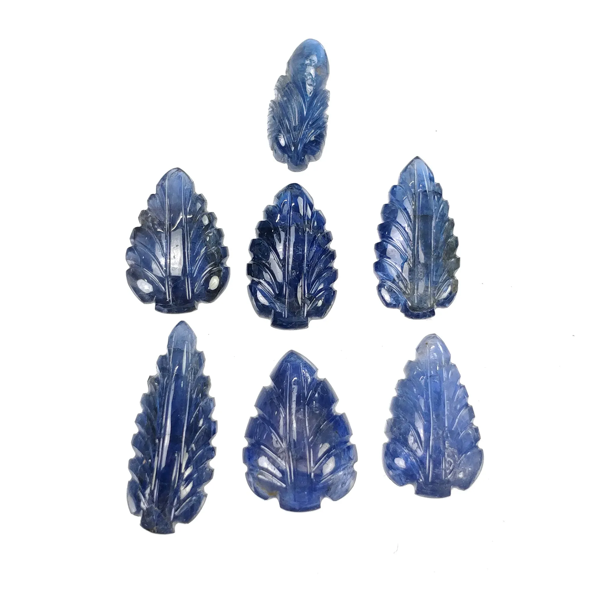 BLUE SAPPHIRE Gemstone Carving : 39.40cts Natural Untreated Unheated Sapphire Hand Carved Leaf 20*8mm 7pcs (With Video)