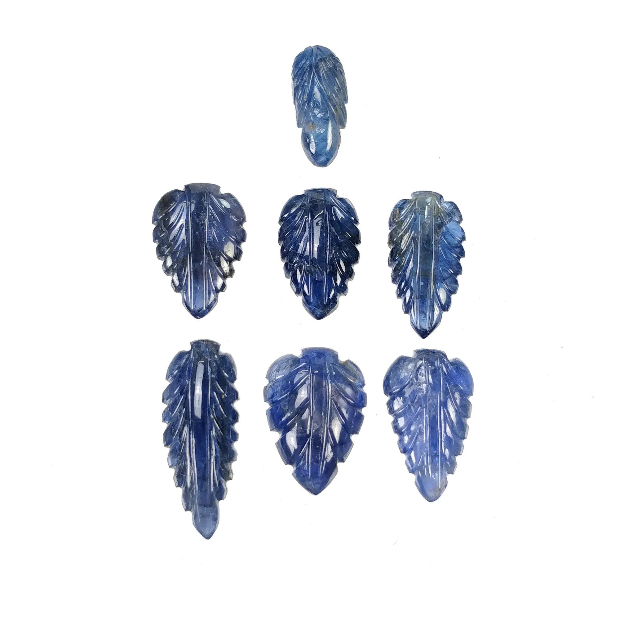 BLUE SAPPHIRE Gemstone Carving : 39.40cts Natural Untreated Unheated Sapphire Hand Carved Leaf 20*8mm 7pcs (With Video)