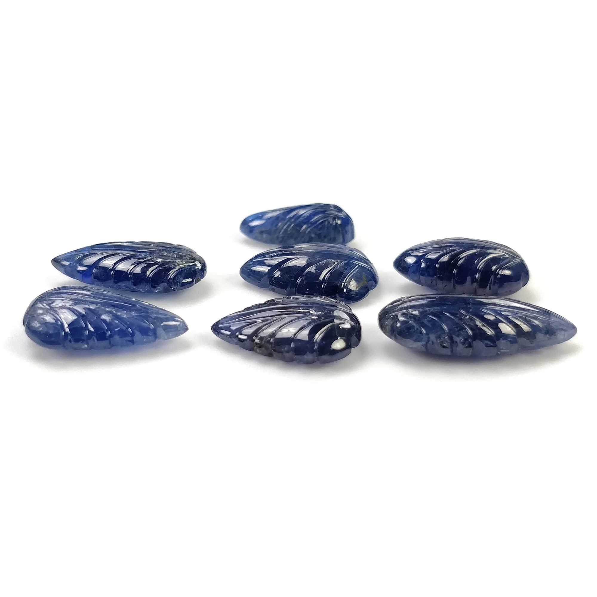 BLUE SAPPHIRE Gemstone Carving : 39.40cts Natural Untreated Unheated Sapphire Hand Carved Leaf 20*8mm 7pcs (With Video)