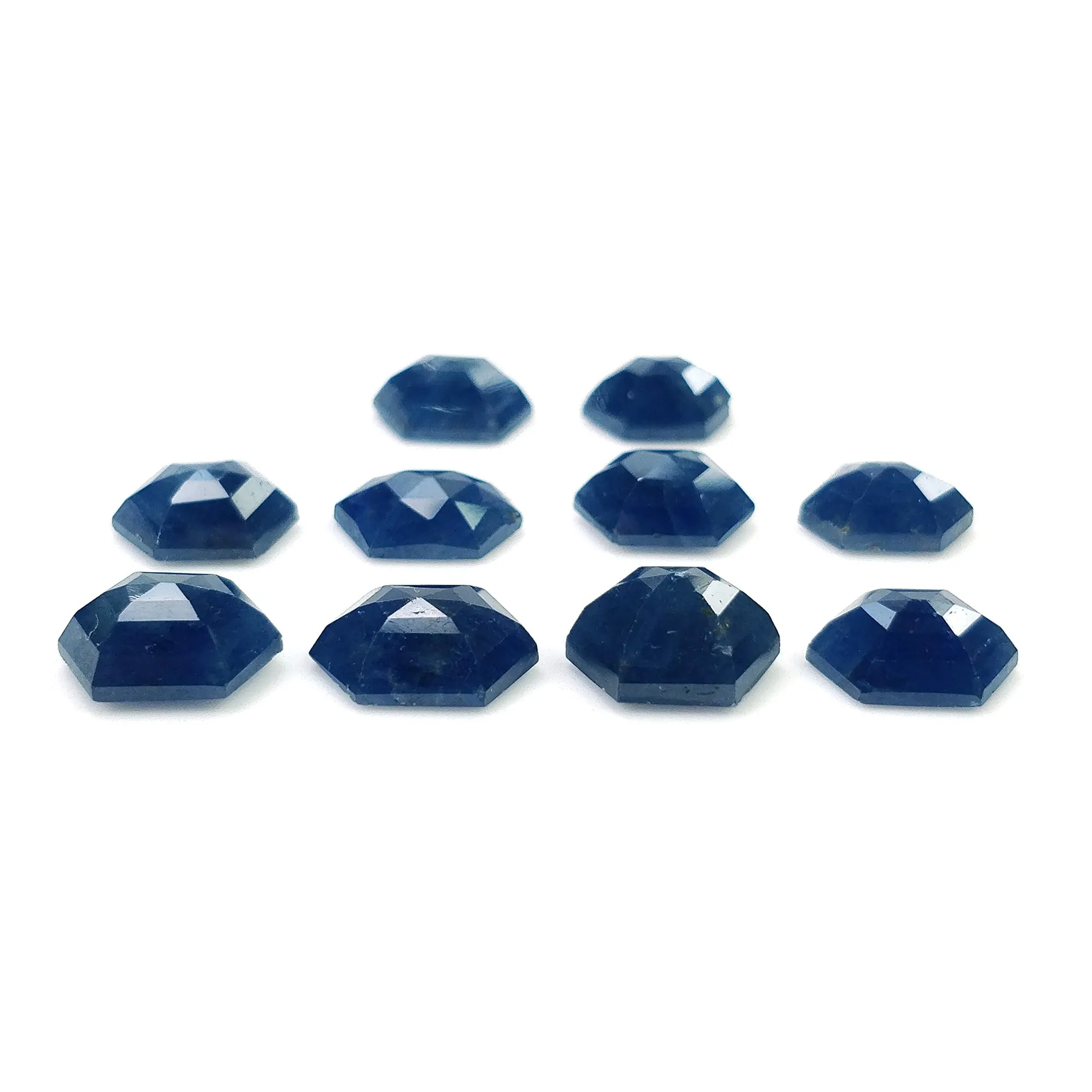 BLUE SAPPHIRE Gemstone Step Cut : 24.00cts Natural Untreated Unheated Sapphire Hexagon Shape 8.8*6.5mm - 10.5*8.3mm 10pcs (With Video)