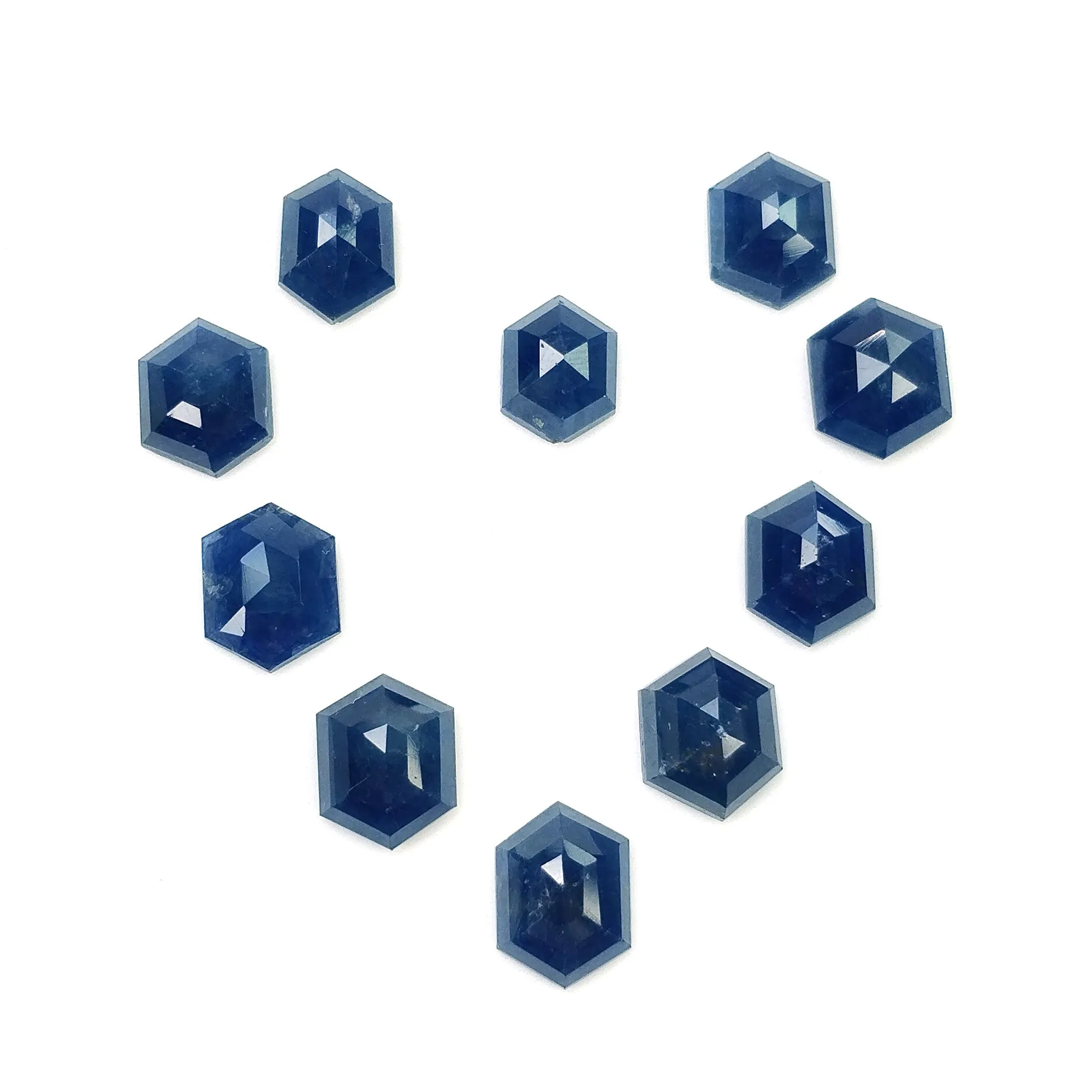 BLUE SAPPHIRE Gemstone Step Cut : 24.00cts Natural Untreated Unheated Sapphire Hexagon Shape 8.8*6.5mm - 10.5*8.3mm 10pcs (With Video)