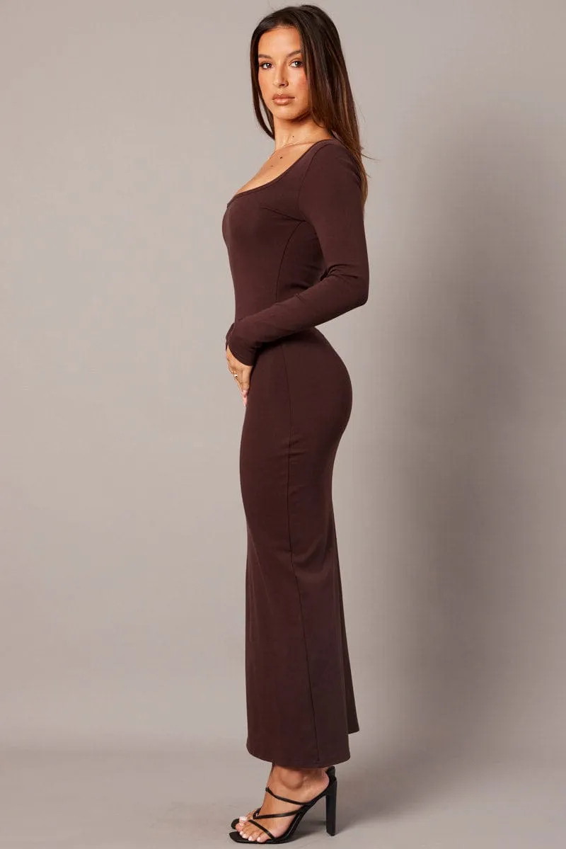 Brown Bodycon Dress Long Sleeve