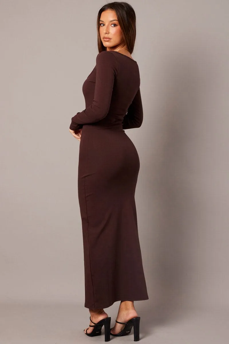 Brown Bodycon Dress Long Sleeve