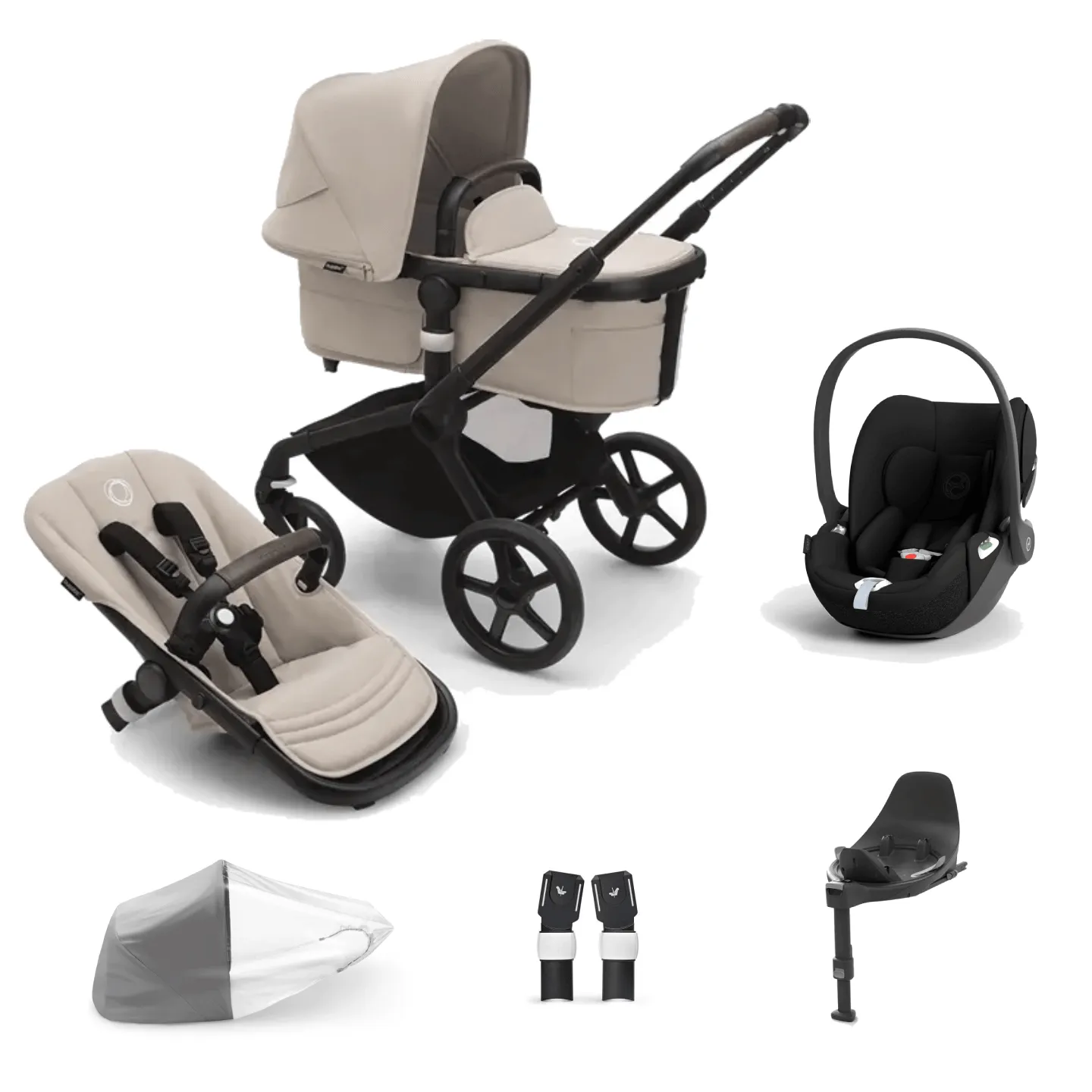 Bugaboo Fox 5, Cloud T Plus and Base Travel System - Black/Desert Taupe/Desert Taupe