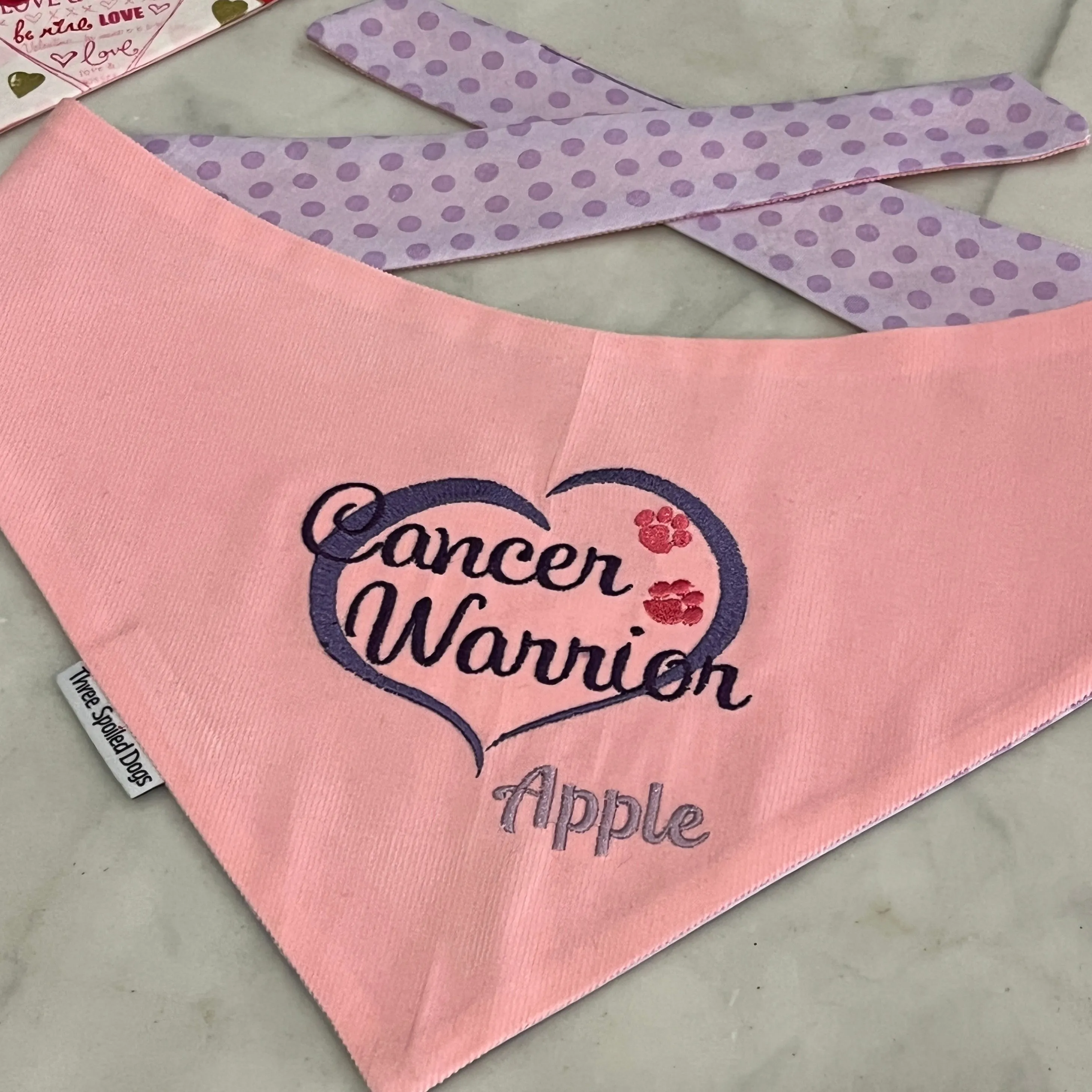 Canine Cancer Warrior  -  Handmade Embroidered Bandanas in honor of Apple the Golden