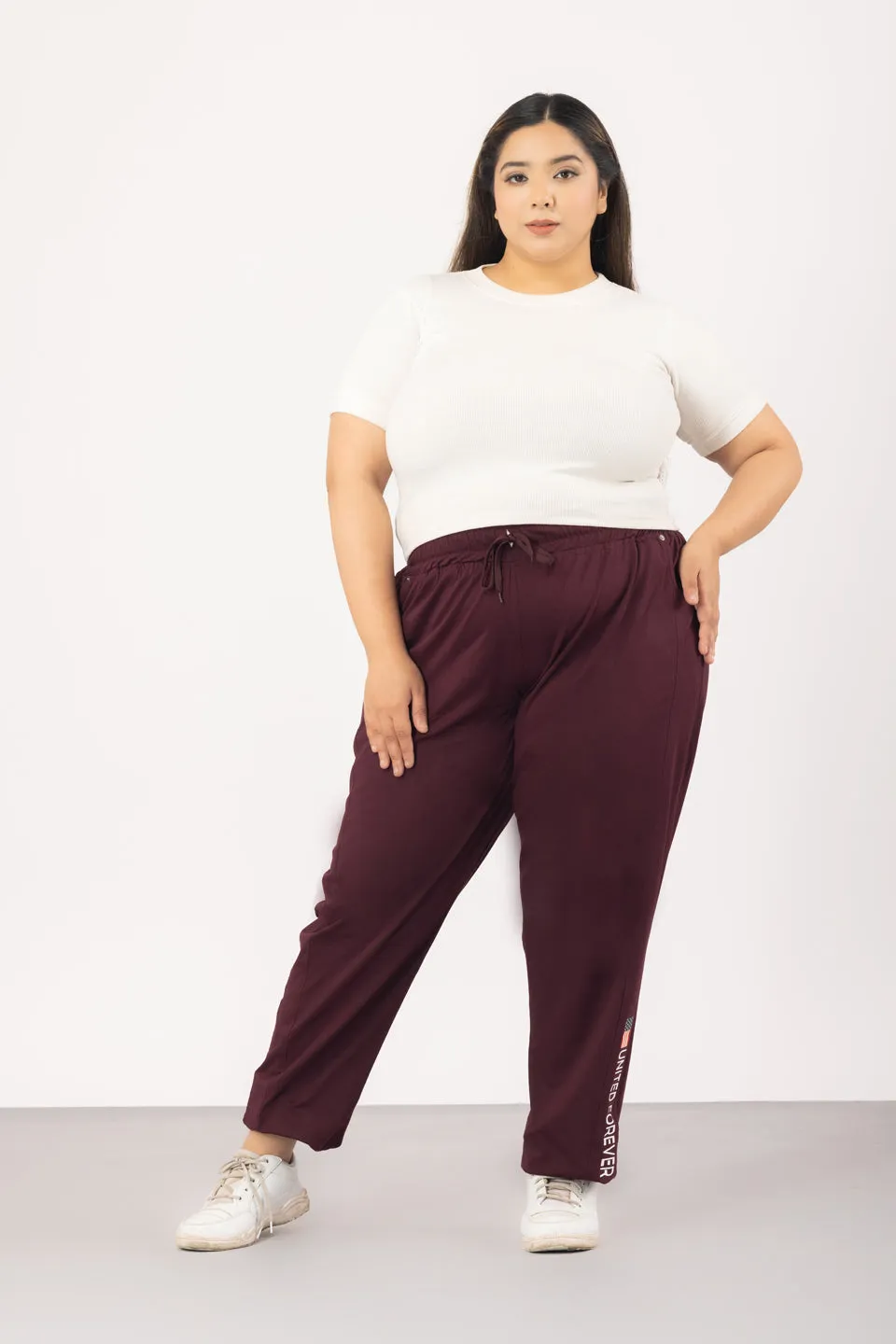 Cotton Regular Fit Lounge Pants For Women - Wine