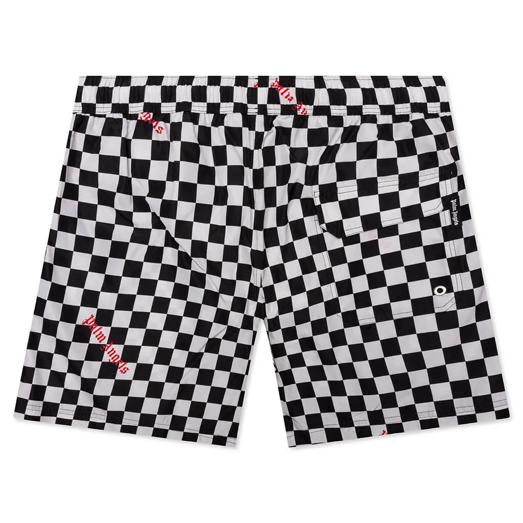 Damier Print Swimshort - Black/Red