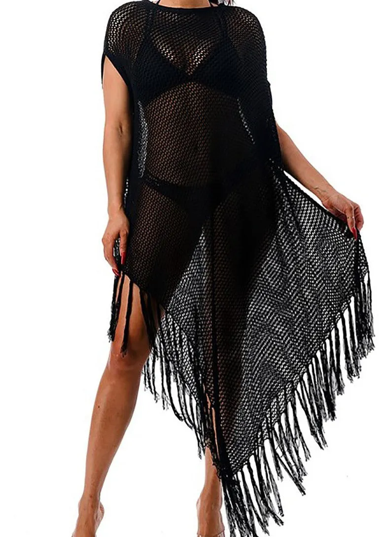 Divan Long Poncho Fringe Cover Up Midi Dress