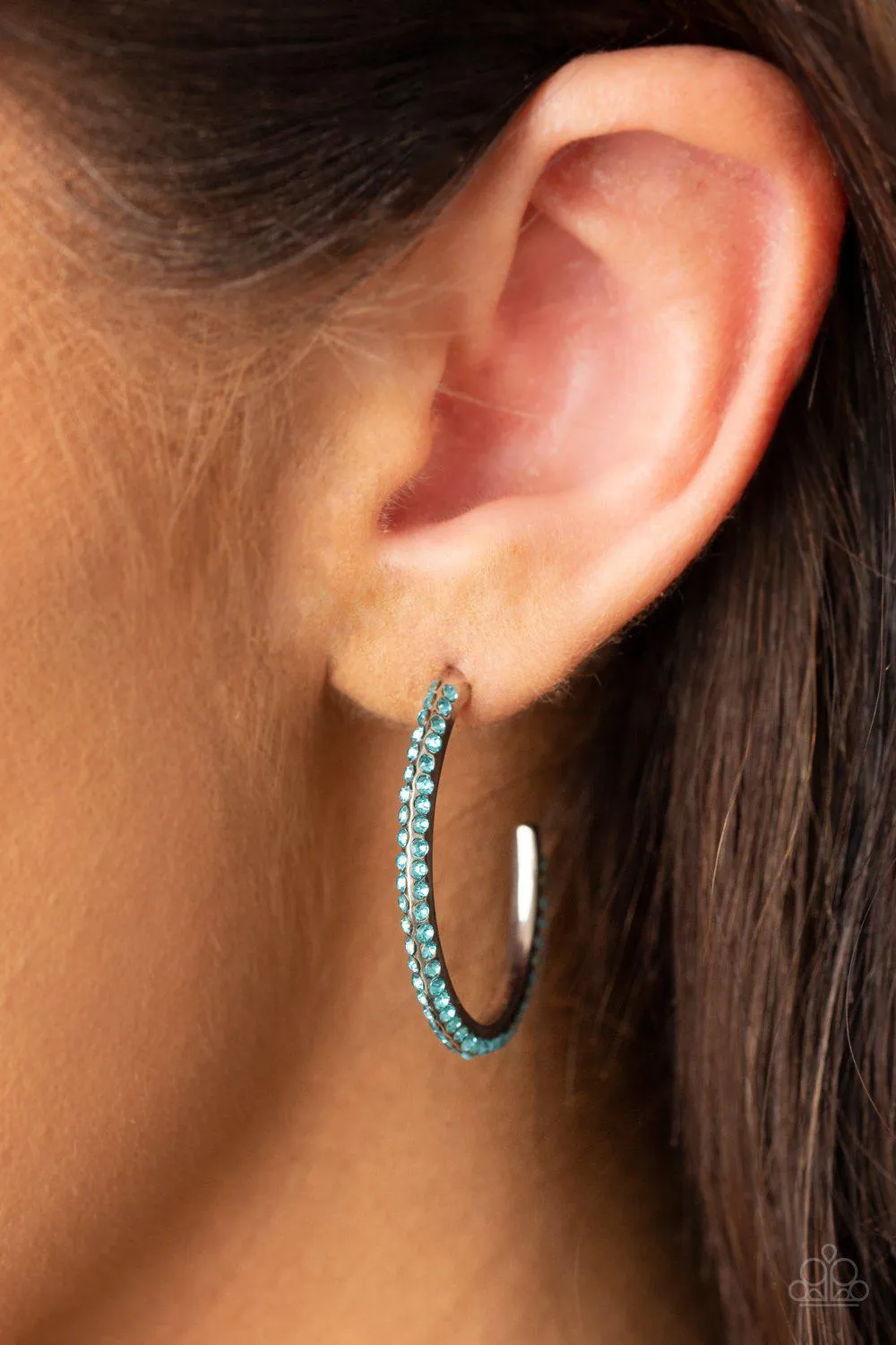 Don't Think Twice Blue Rhinestone Hoop Earrings - Paparazzi Accessories