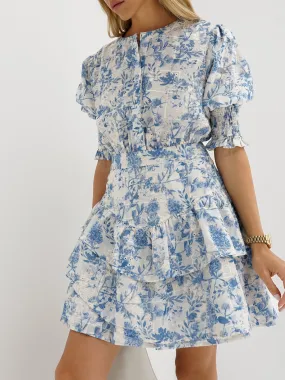 Emily Cotton Tiered Dress | Blue Mix