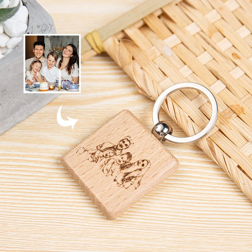 Engraving Calendar Highlighted With Heart-Shape Wooden Keyring Keychain