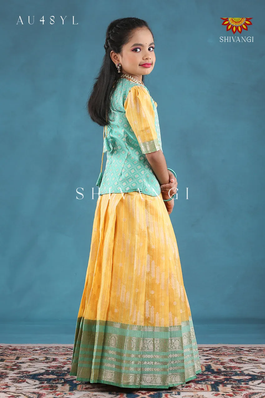 Festive Collection - Yellow Golden Grass Pavadai Set For Kids !!!