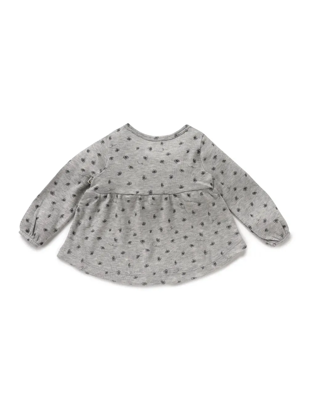 Full sleeve black bee pattern in grey frock for baby girls