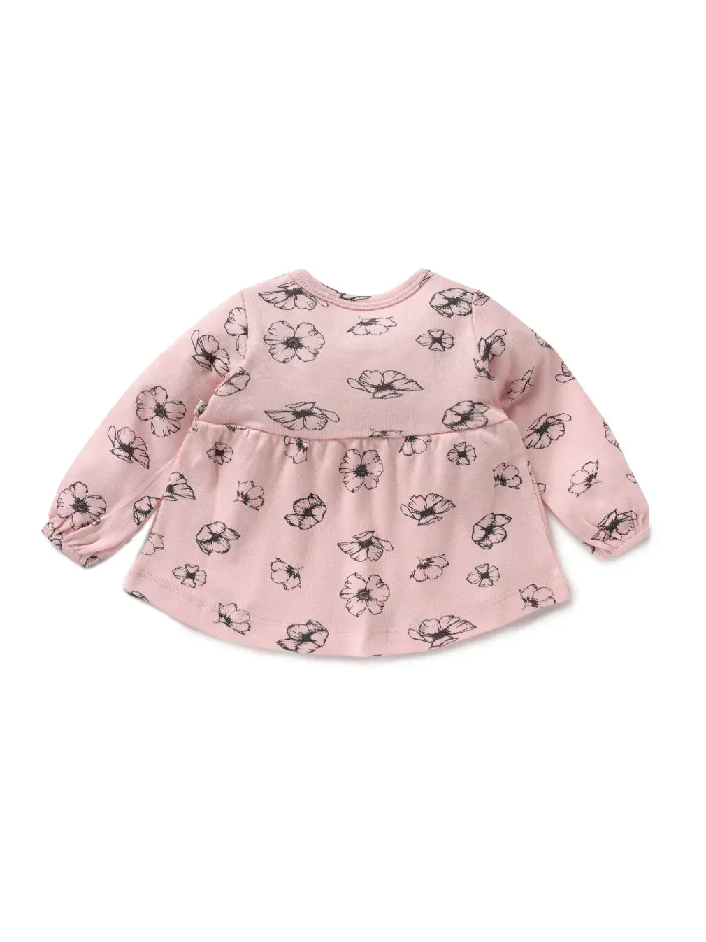 Full sleeve black flower pattern in pink frock for baby girls