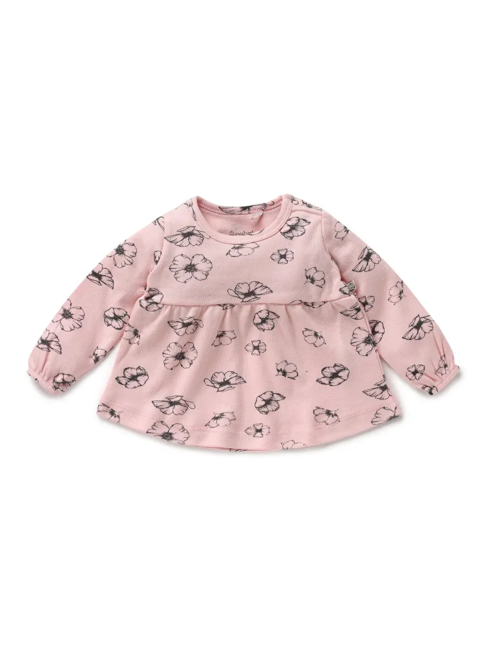 Full sleeve black flower pattern in pink frock for baby girls